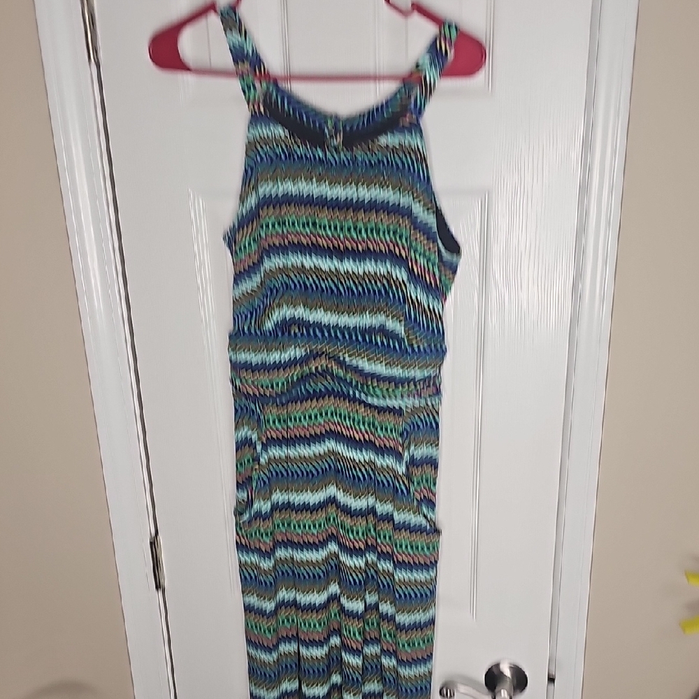 Donna Ricco Vibrant Blue and Green Maxi Dress